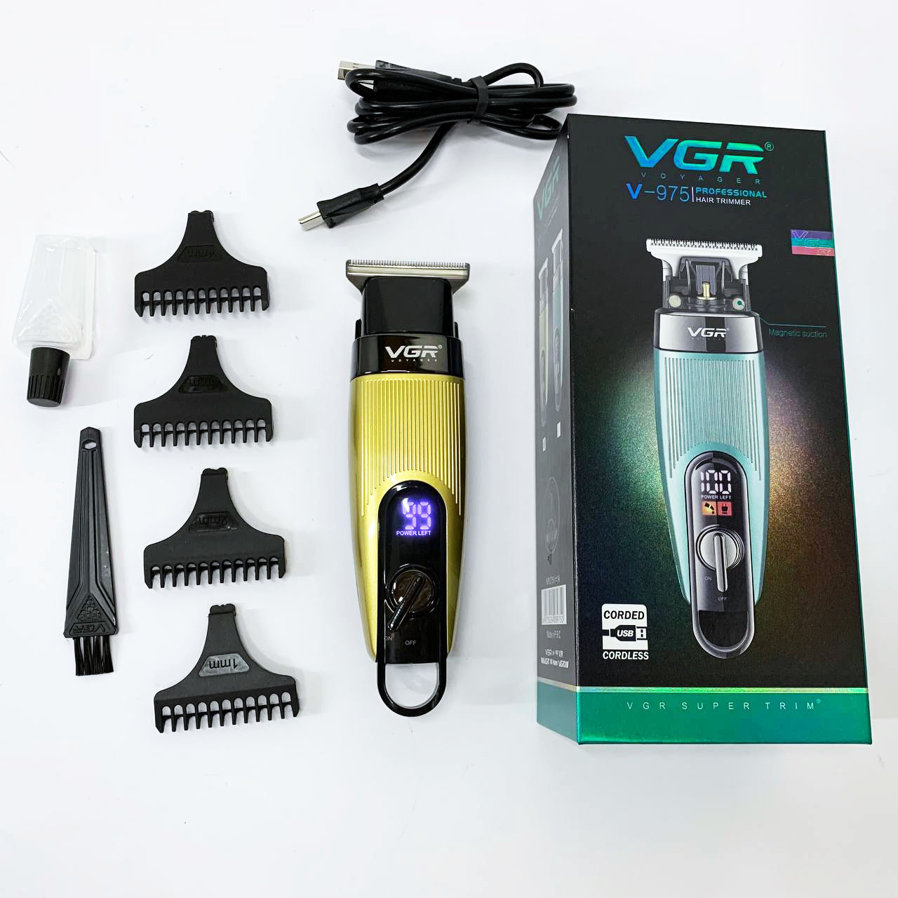 Машинка для стрижки волос VGR V-975 триммер для бороды и усов. Цвет: золотой