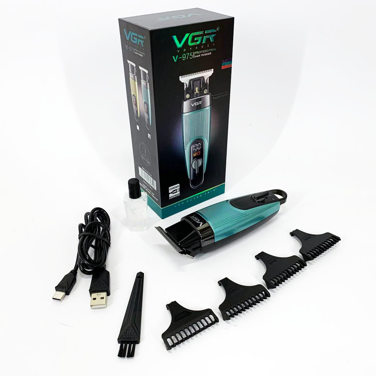 Машинка для стрижки волос VGR V-975 триммер для бороды и усов. Цвет: зеленый
