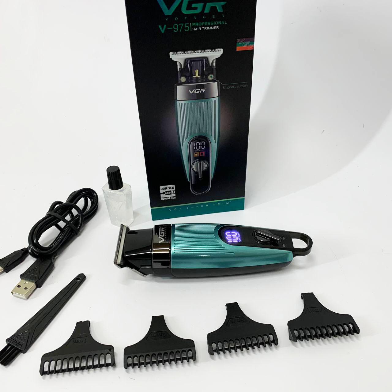 Машинка для стрижки волос VGR V-975 триммер для бороды и усов. Цвет: зеленый