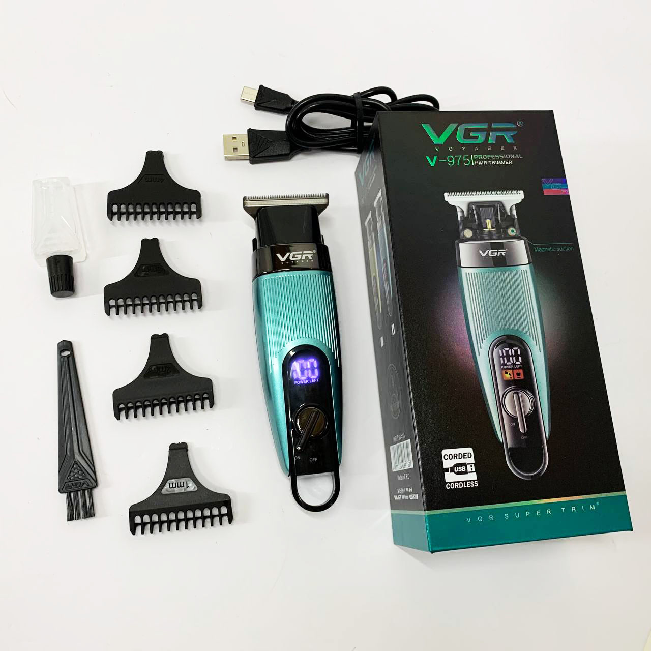 Машинка для стрижки волос VGR V-975 триммер для бороды и усов. Цвет: зеленый