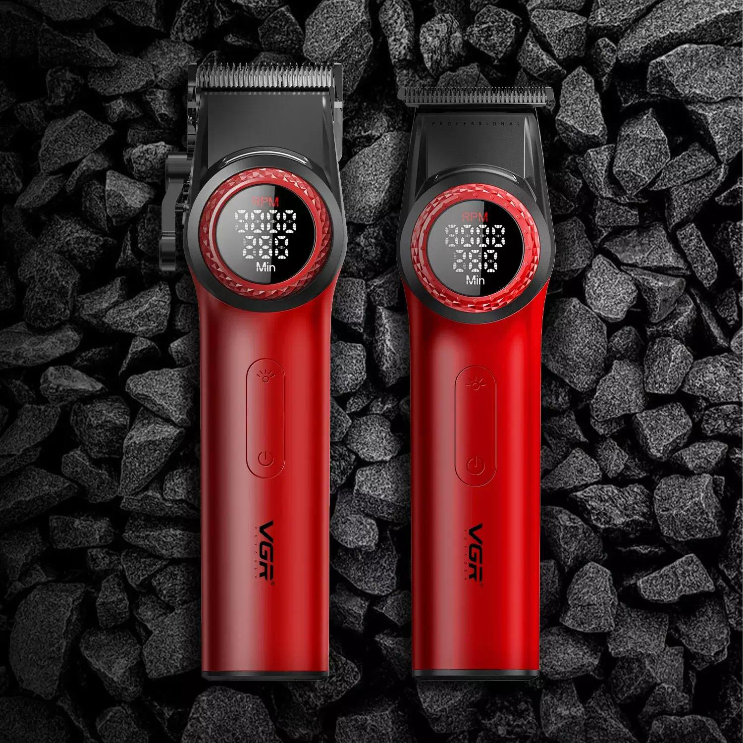 Набор VGR 2 в 1 V-001 V-977 RED, аккумуляторная машинка для стрижки и триммер. Цвет: красный