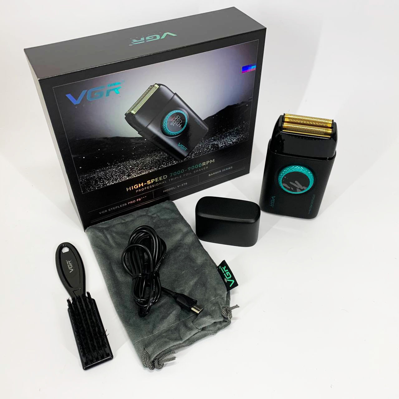 Электробритва VGR V-378 BLACK шейвер, двойное лезвие, регулировка мощности 7000-9000 RPM. Цвет: черный