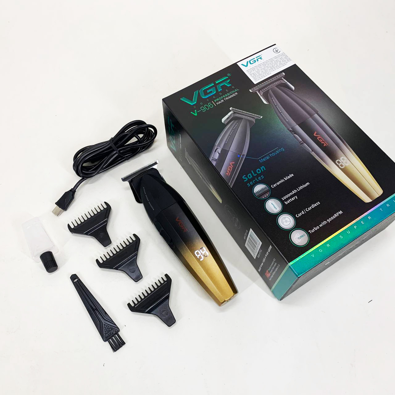 Машинка для стрижки волос VGR V-906 триммер для окантовки и стрижки бороды. Цвет: желтый