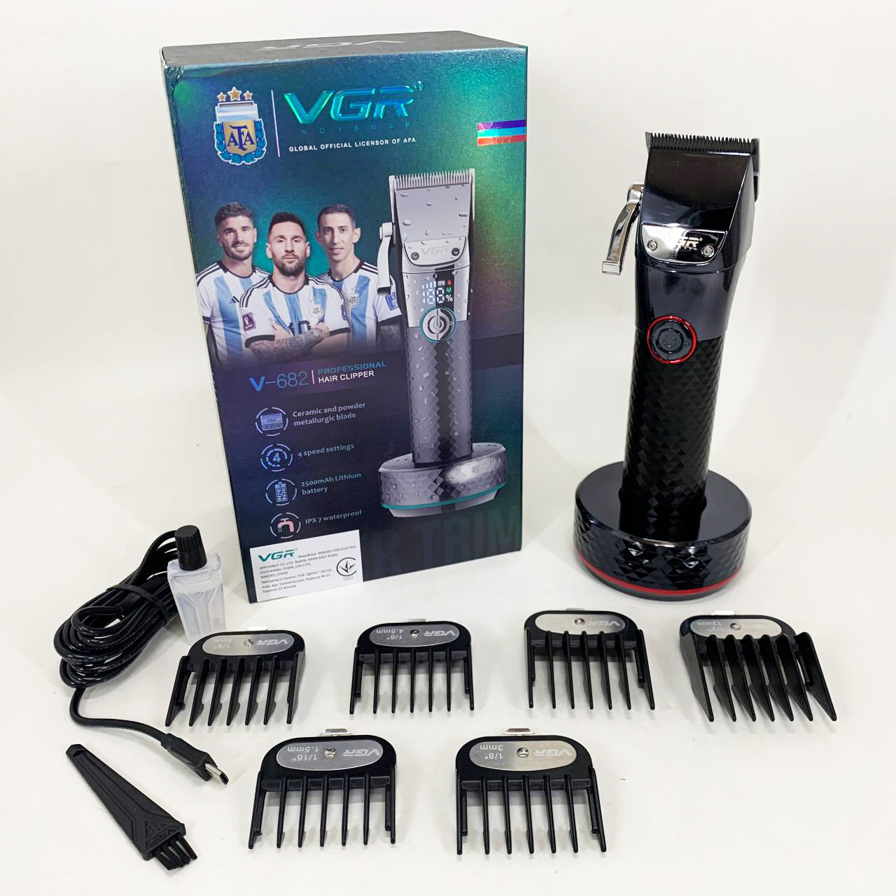 Профессиональная беспроводная машинка для стрижки VGR V-682 RED триммер для волос