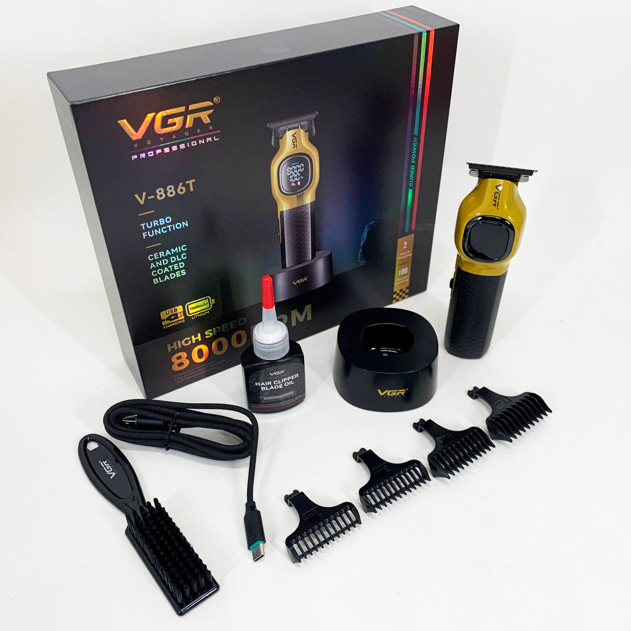Триммер для стрижки волос VGR V-886T GOLD 8000RPM 4 насадки