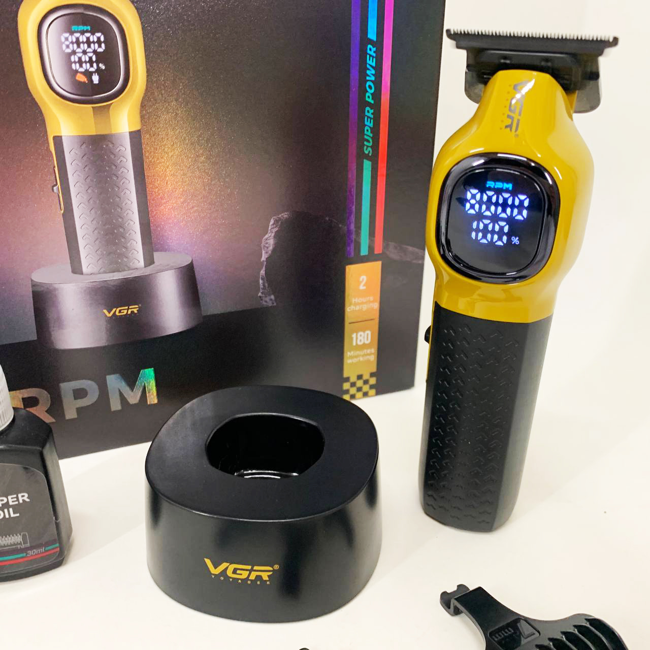 Триммер для стрижки волос VGR V-886T GOLD 8000RPM 4 насадки