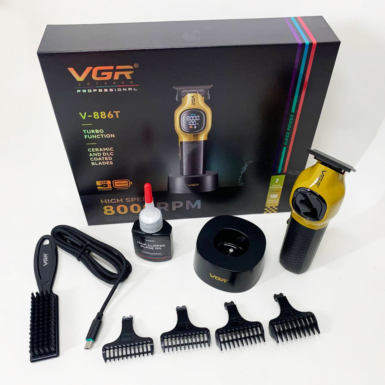 Триммер для стрижки волос VGR V-886T GOLD 8000RPM 4 насадки