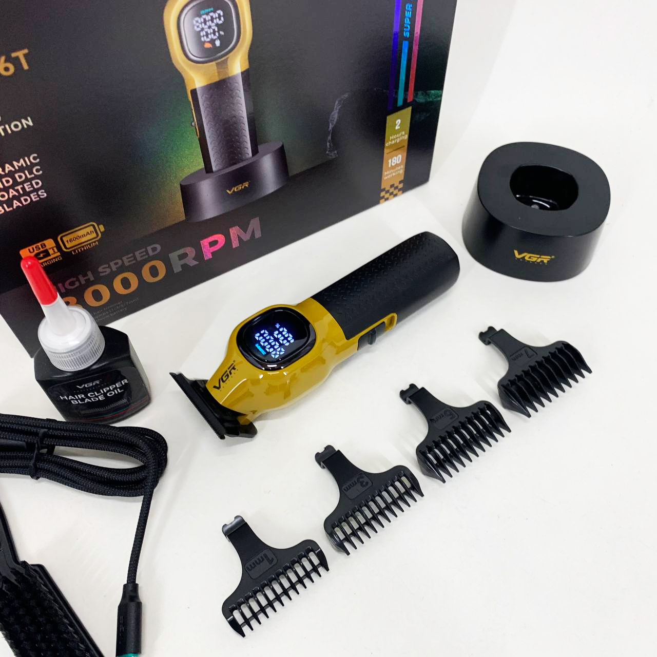 Триммер для стрижки волос VGR V-886T GOLD 8000RPM 4 насадки