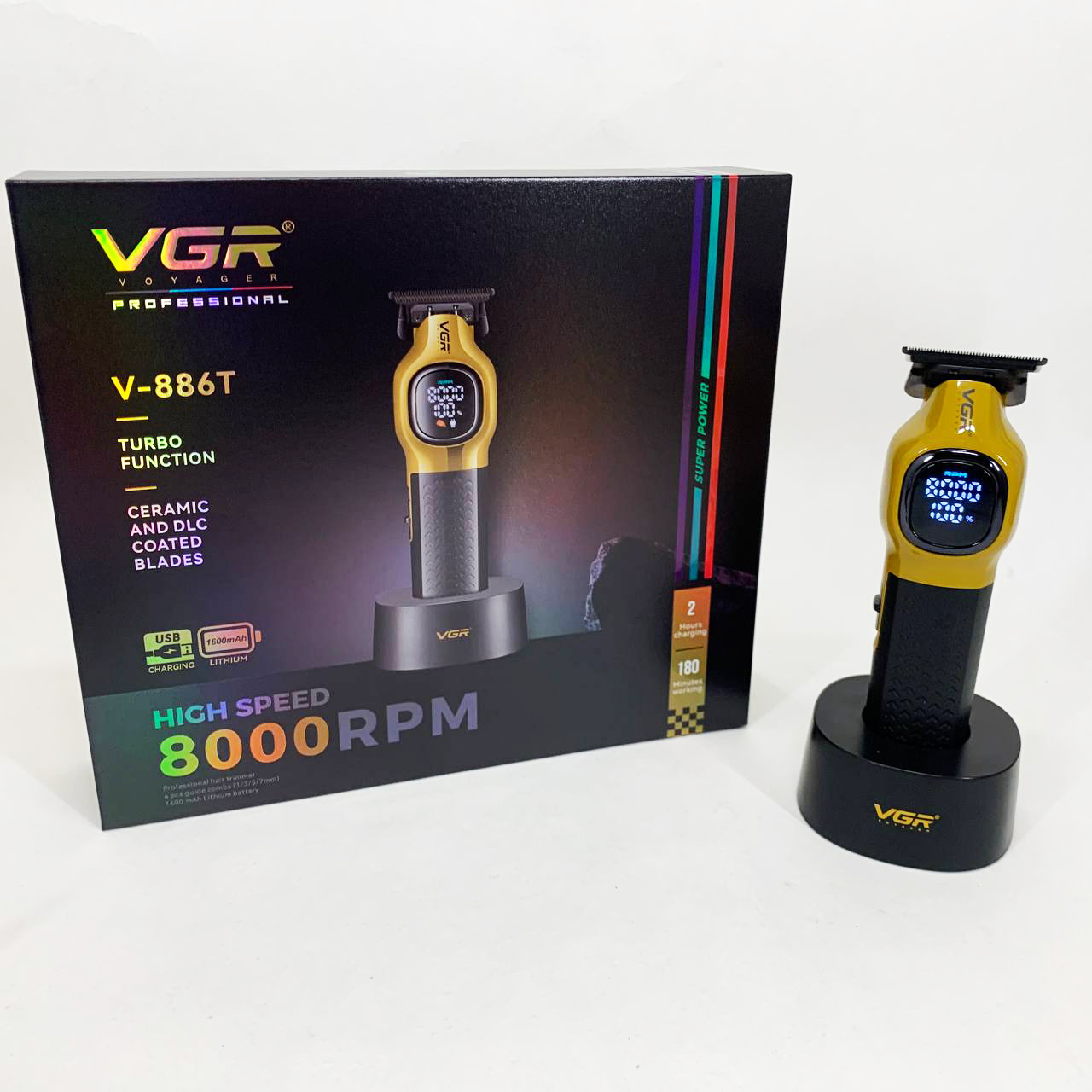 Триммер для стрижки волос VGR V-886T GOLD 8000RPM 4 насадки
