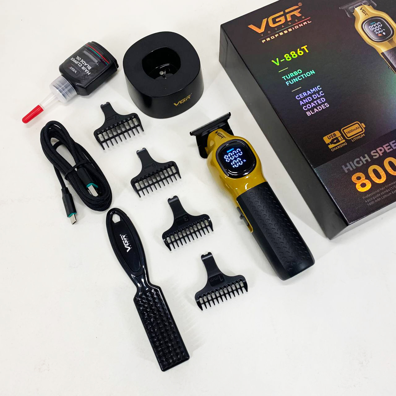 Триммер для стрижки волос VGR V-886T GOLD 8000RPM 4 насадки