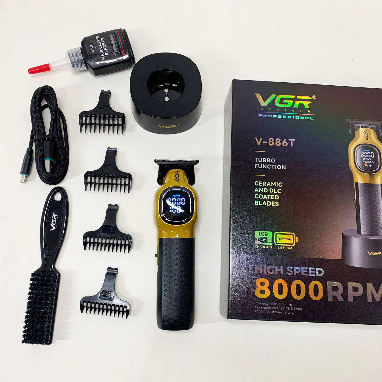 Триммер для стрижки волос VGR V-886T GOLD 8000RPM 4 насадки