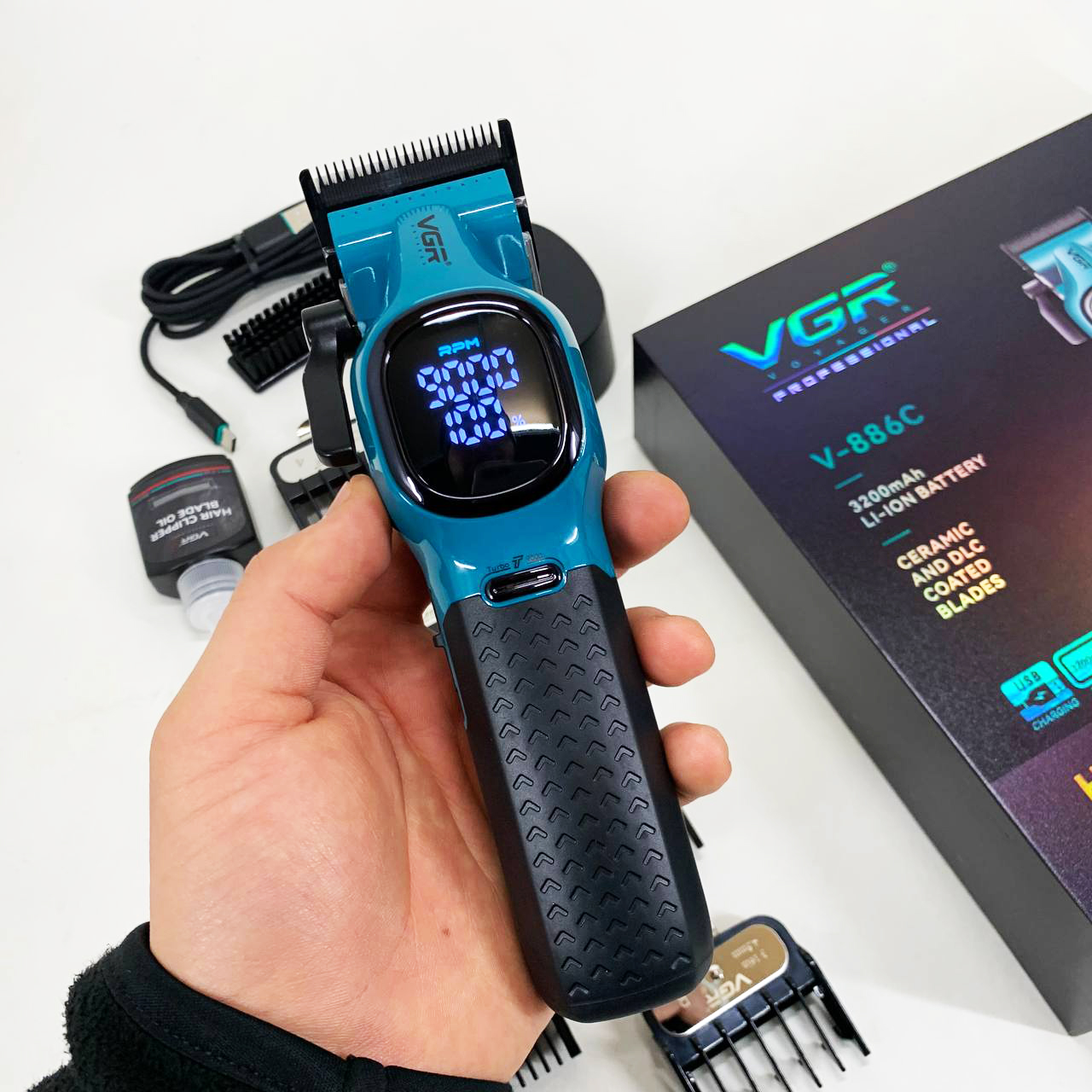 Машинка для стрижки аккумуляторная VGR V-886C BLUE