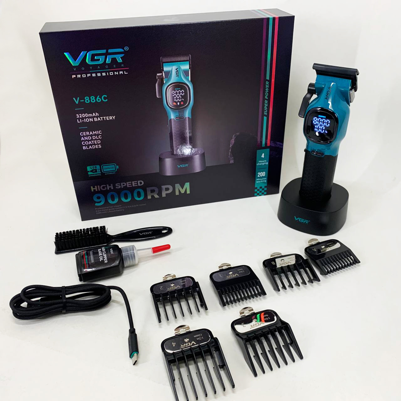 Машинка для стрижки аккумуляторная VGR V-886C BLUE