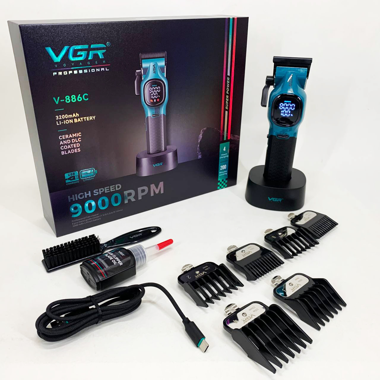 Машинка для стрижки аккумуляторная VGR V-886C BLUE