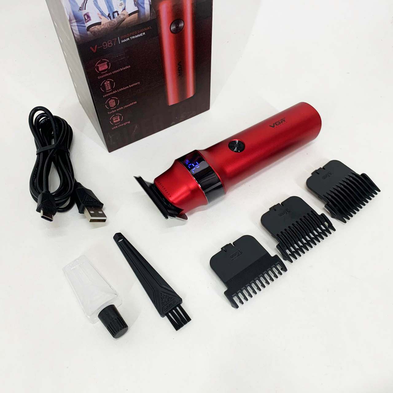 Машинка для стрижки волос VGR V-987 RED, Бритва триммер для мужчин