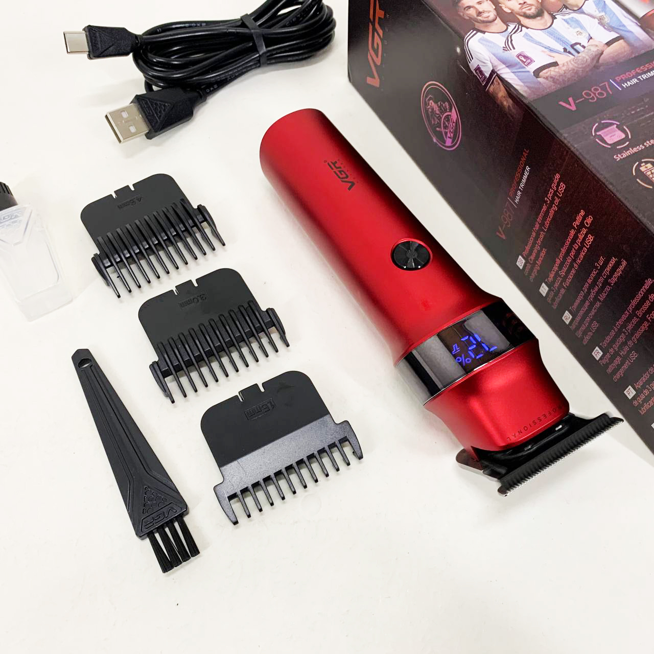 Машинка для стрижки волос VGR V-987 RED, Бритва триммер для мужчин