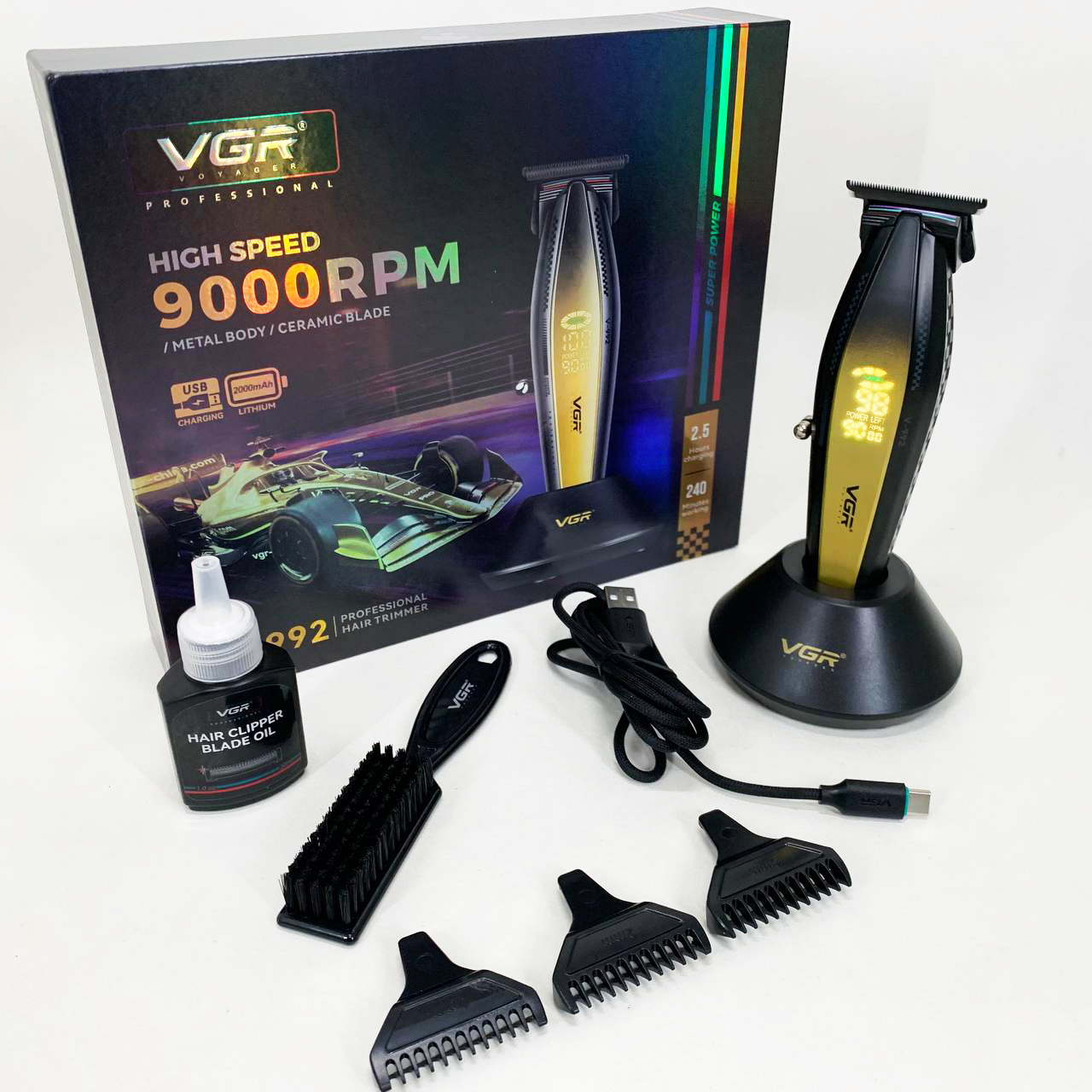 Машинка для стрижки волос с мощным мотором XPRO VGR V-992 GOLD с насадками 1-2-3 мм