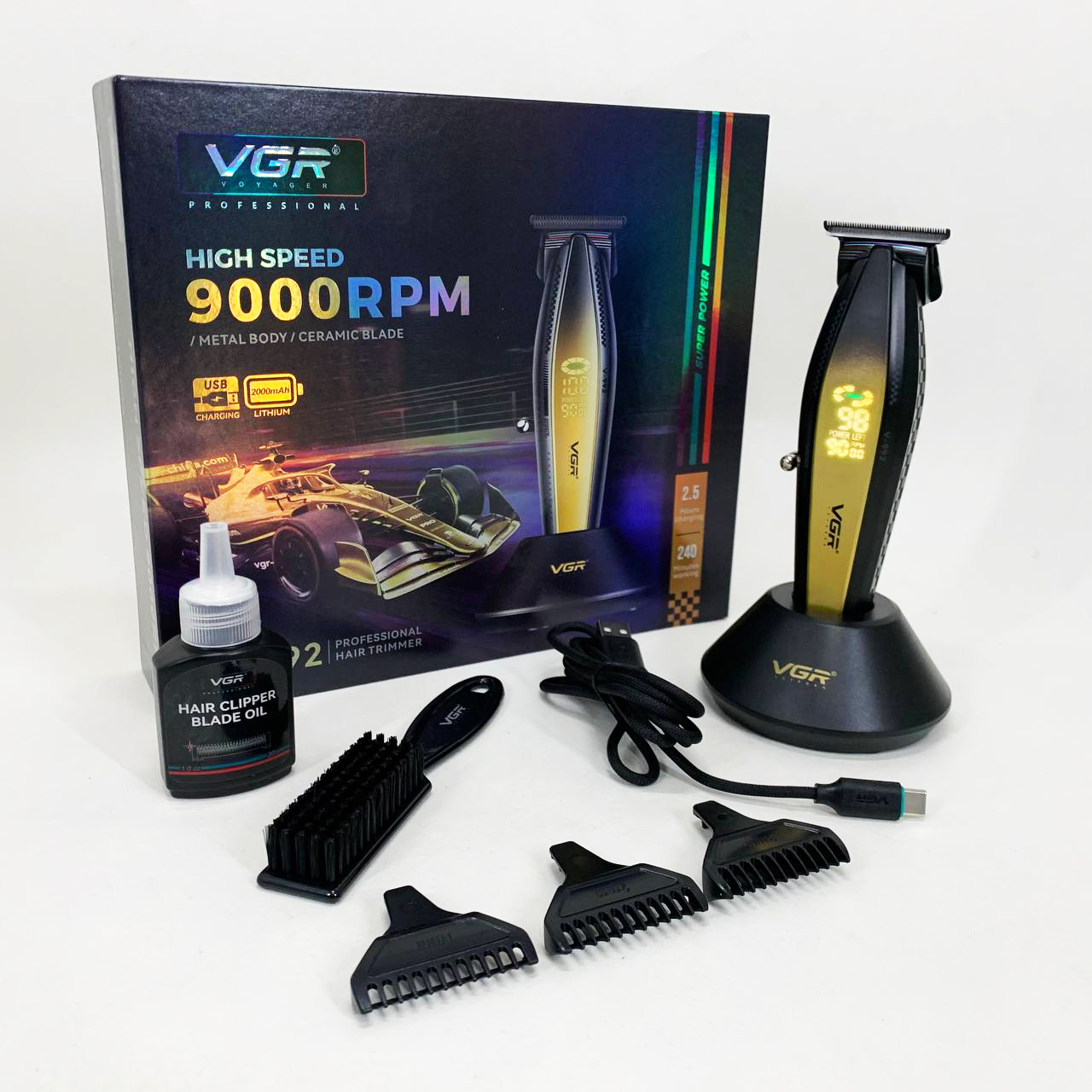 Машинка для стрижки волос с мощным мотором XPRO VGR V-992 GOLD с насадками 1-2-3 мм