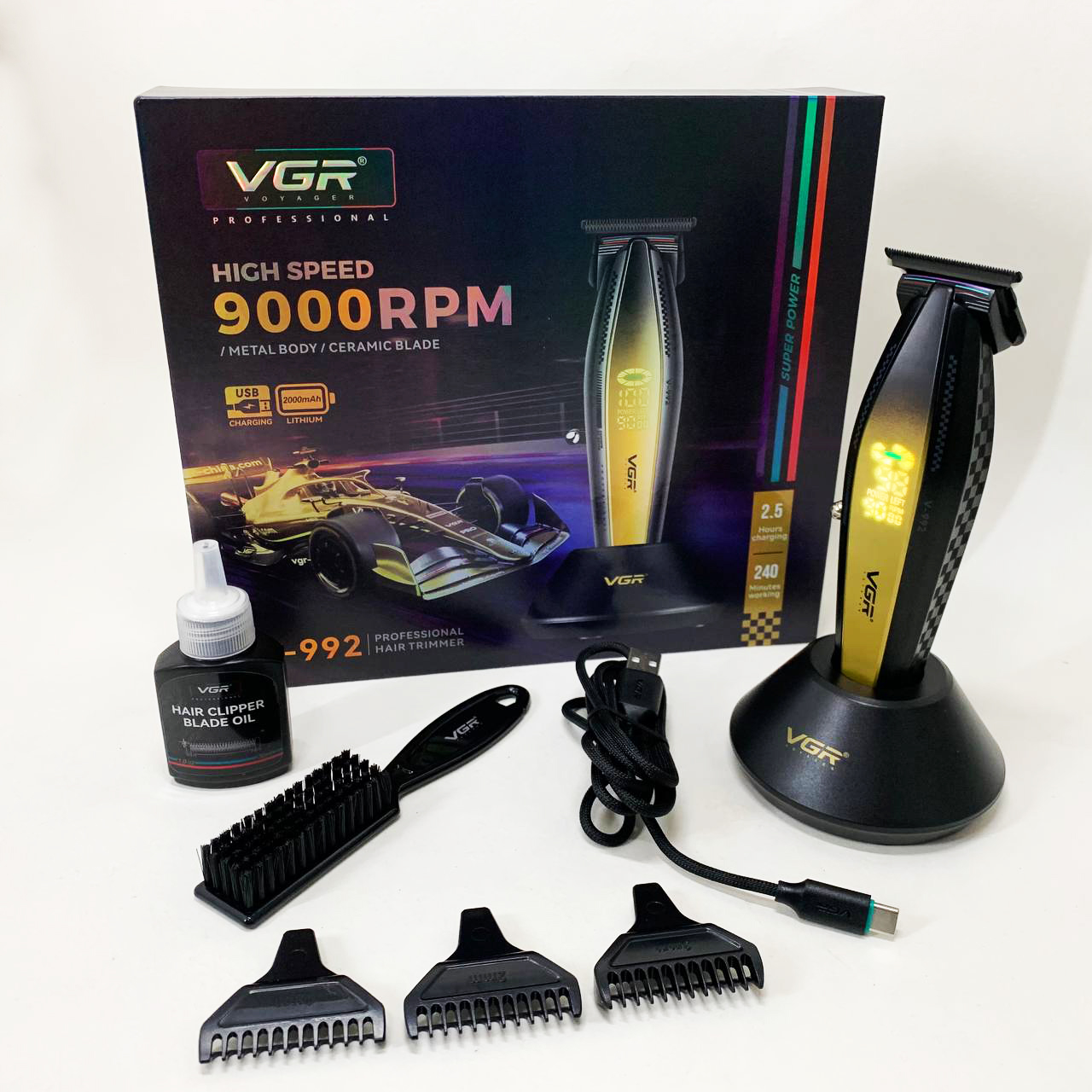 Машинка для стрижки волос с мощным мотором XPRO VGR V-992 GOLD с насадками 1-2-3 мм