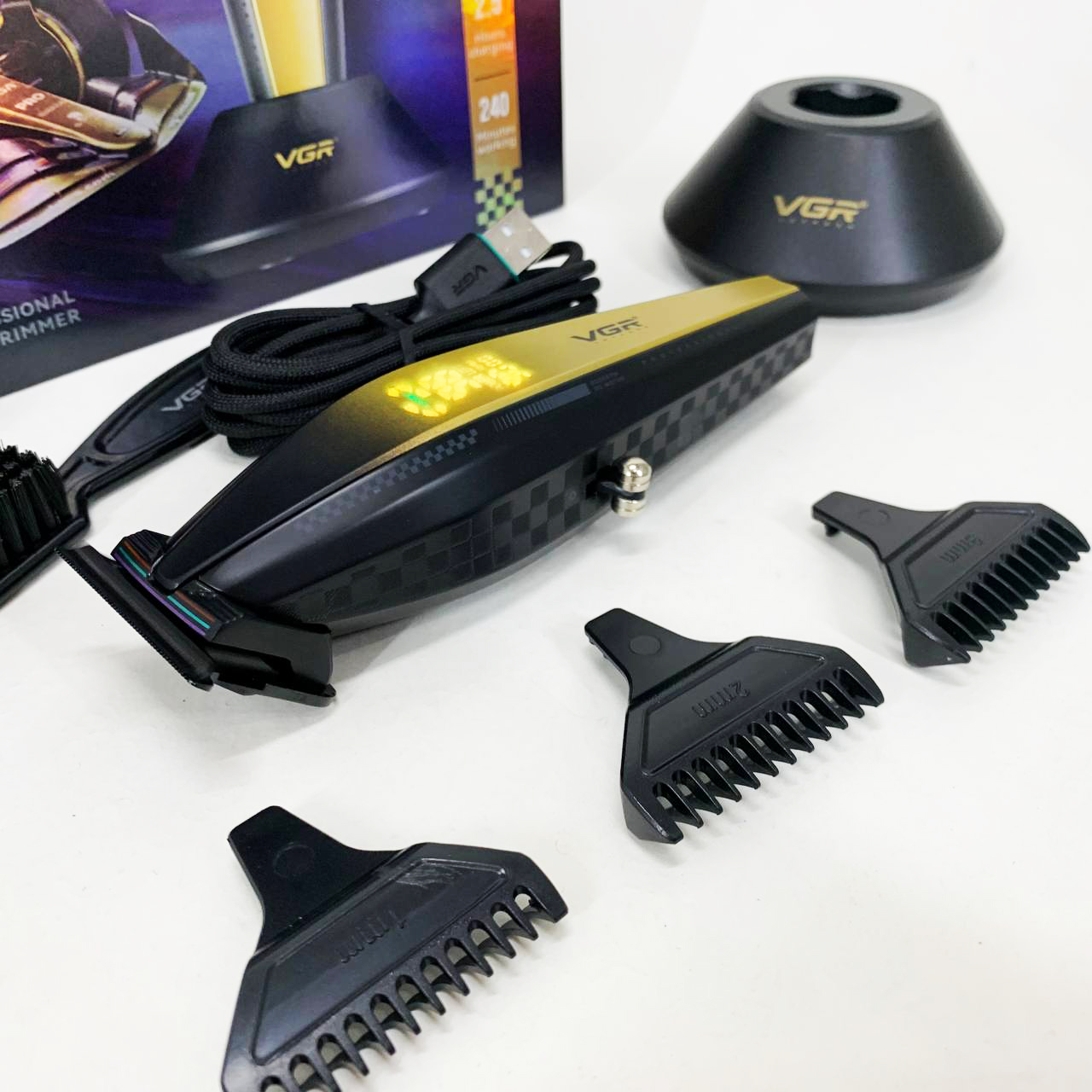 Машинка для стрижки волос с мощным мотором XPRO VGR V-992 GOLD с насадками 1-2-3 мм