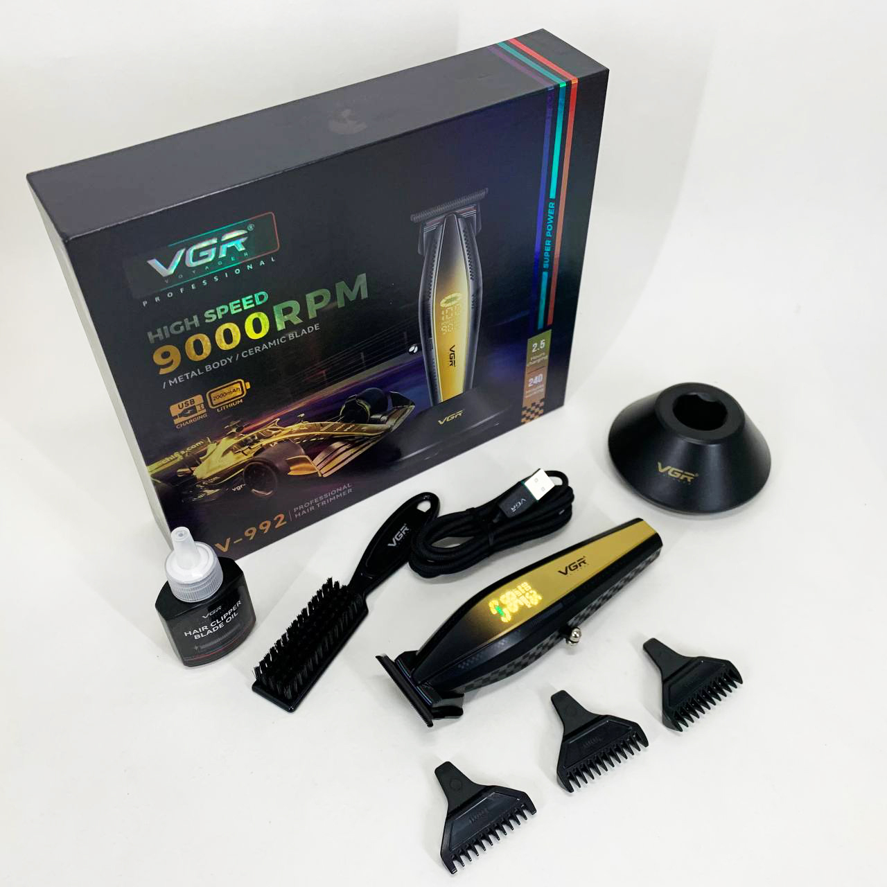 Машинка для стрижки волос с мощным мотором XPRO VGR V-992 GOLD с насадками 1-2-3 мм