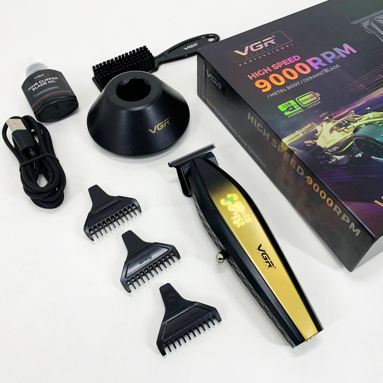 Машинка для стрижки волос с мощным мотором XPRO VGR V-992 GOLD с насадками 1-2-3 мм