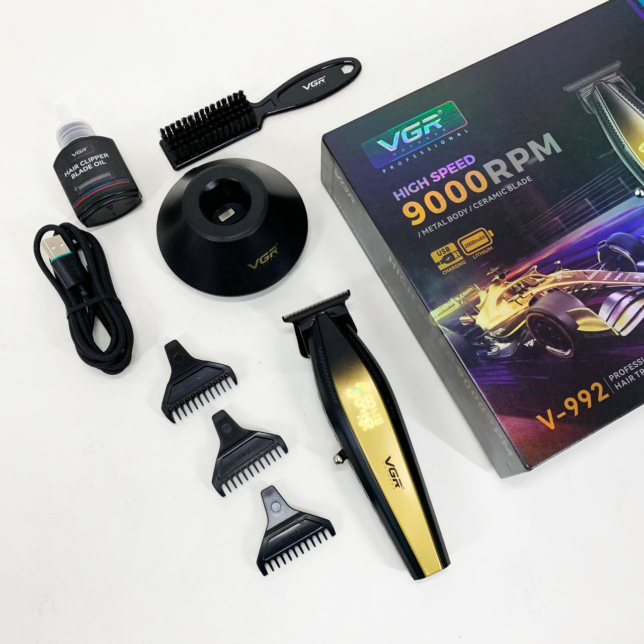 Машинка для стрижки волос с мощным мотором XPRO VGR V-992 GOLD с насадками 1-2-3 мм