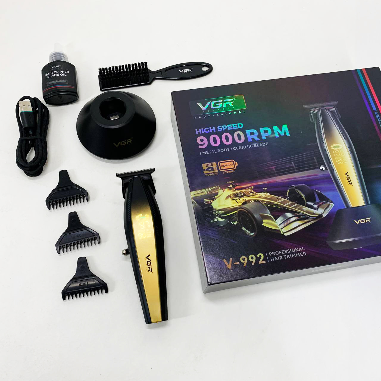 Машинка для стрижки волос с мощным мотором XPRO VGR V-992 GOLD с насадками 1-2-3 мм