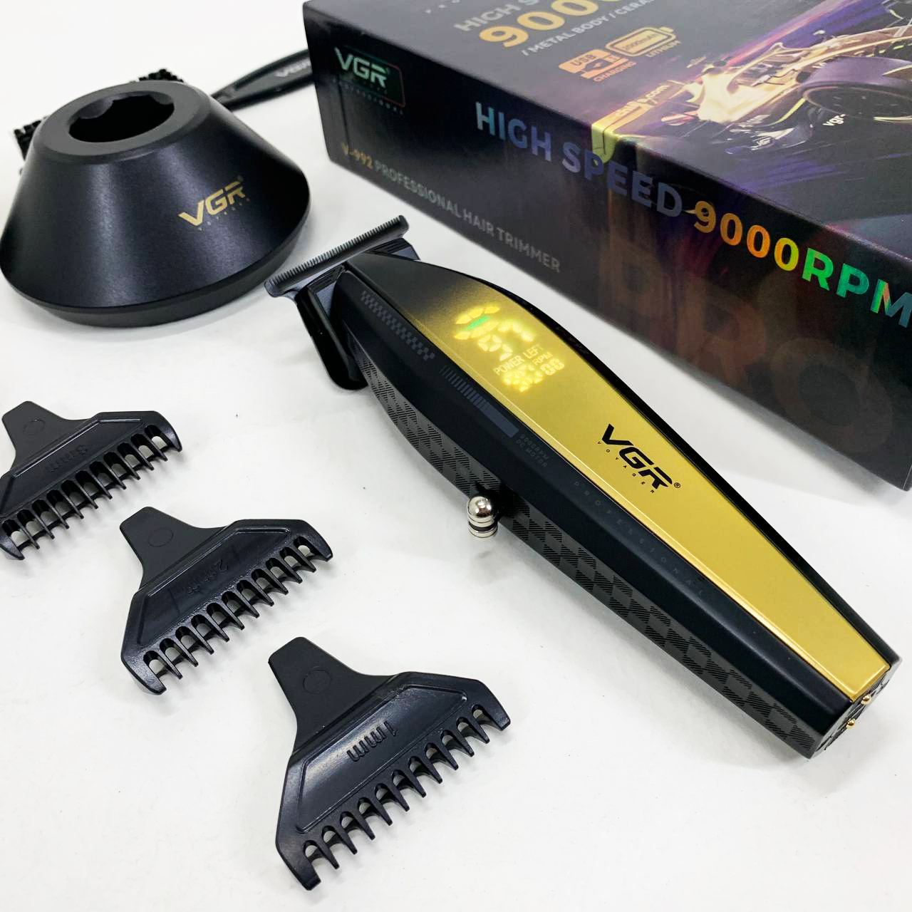 Машинка для стрижки волос с мощным мотором XPRO VGR V-992 GOLD с насадками 1-2-3 мм