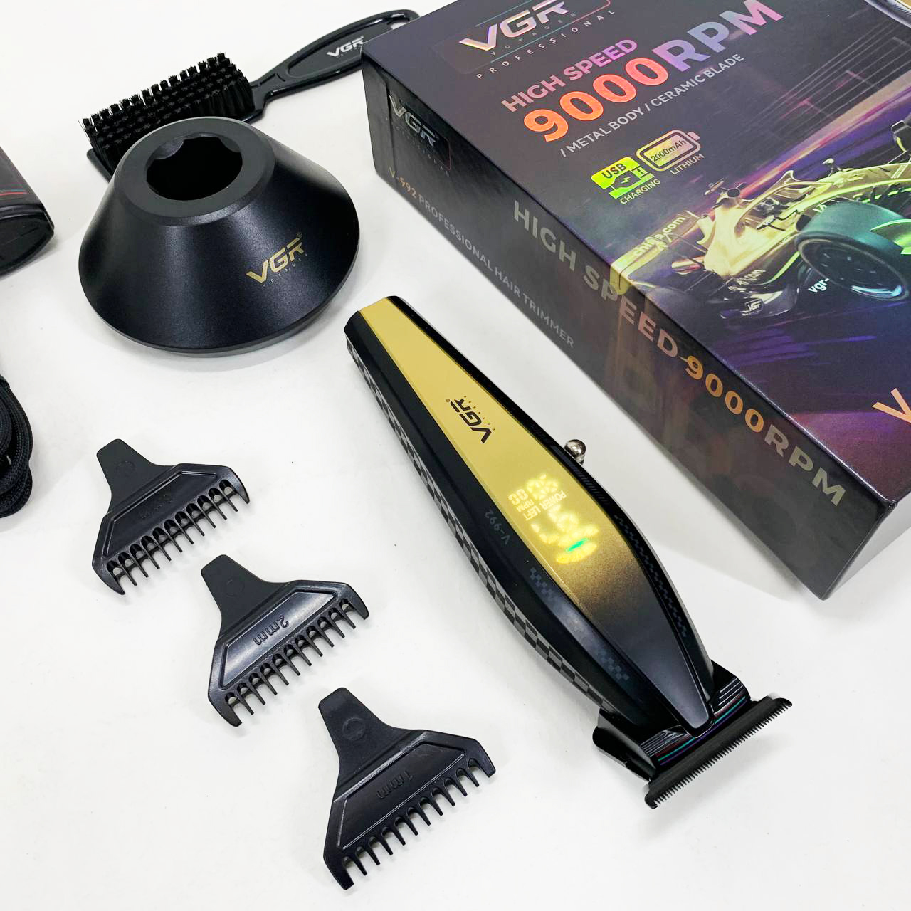 Машинка для стрижки волос с мощным мотором XPRO VGR V-992 GOLD с насадками 1-2-3 мм