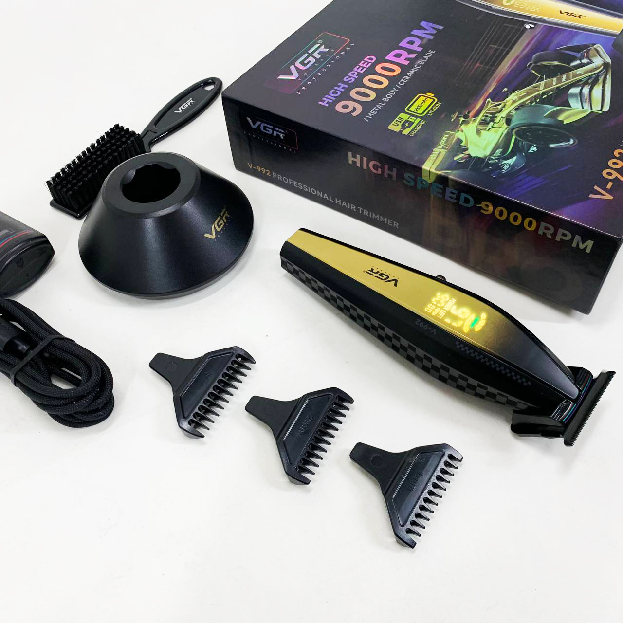 Машинка для стрижки волос с мощным мотором XPRO VGR V-992 GOLD с насадками 1-2-3 мм