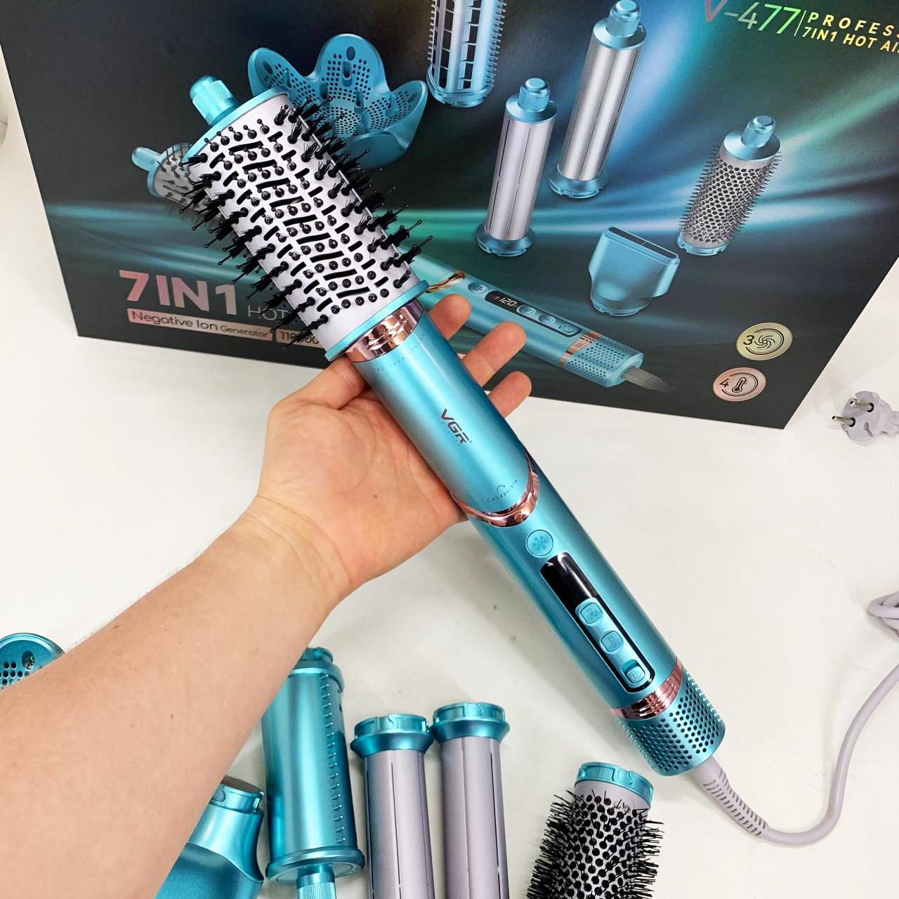 Фен-стайлер для волос 7в1 VGR V-477 Blue Professional 1400 Вт 7 насадок