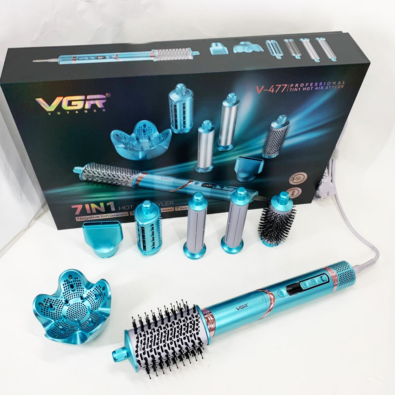 Фен-стайлер для волос 7в1 VGR V-477 Blue Professional 1400 Вт 7 насадок