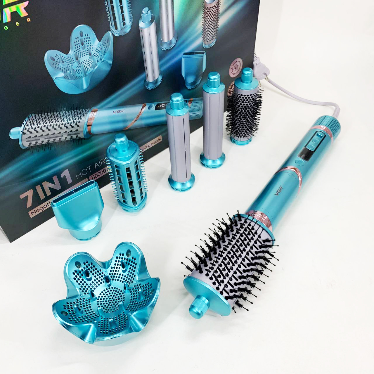 Фен-стайлер для волос 7в1 VGR V-477 Blue Professional 1400 Вт 7 насадок