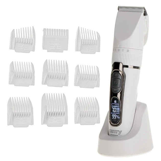 Машинка для стрижки волос Camry CR 2841 White аккумуляторная с LCD дисплеем титан и керамика 9 насадок