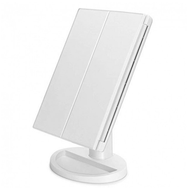 Тройное зеркало для макияжа с подсветкой, Зеркало с увеличением и подсветкой. Цвет: белый