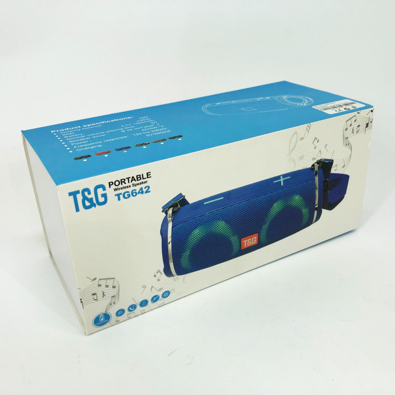 Портативная колонка TG642 с RGB подсветкой и ремешком, аккумуляторная колонка для музыки. Цвет: синий