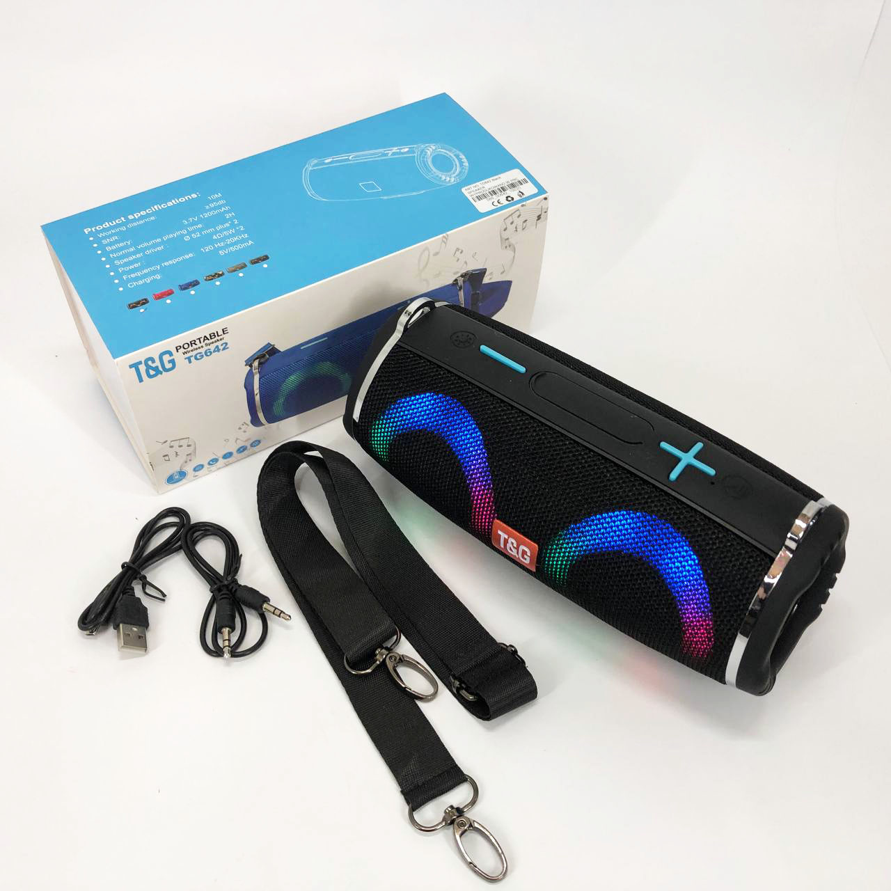 Портативная колонка TG642 с RGB подсветкой и ремешком, аккумуляторная колонка для музыки. Цвет: черный