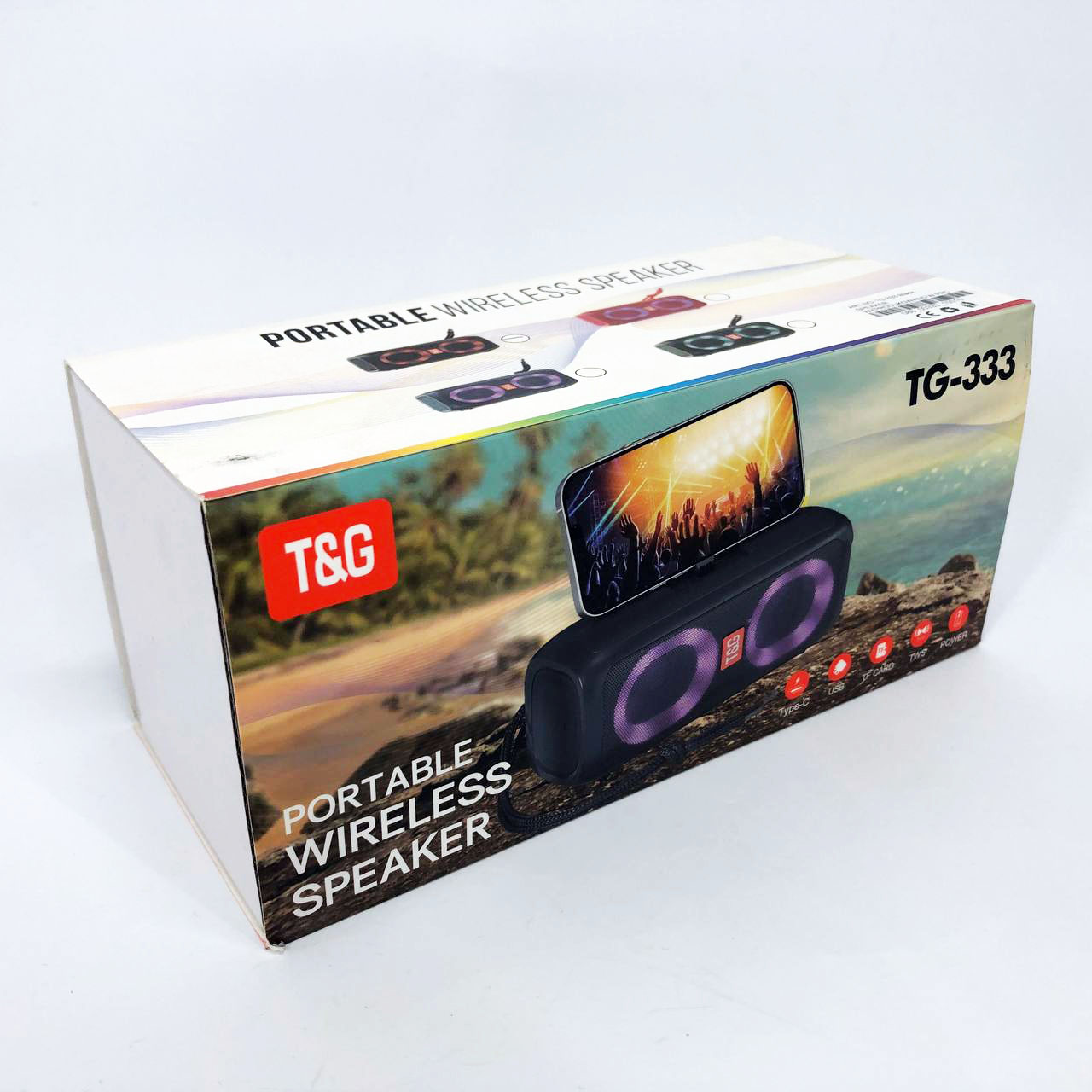 Портативная колонка TG333 2x5W с RGB подсветкой, громкая блютуз колонка. Цвет: черный