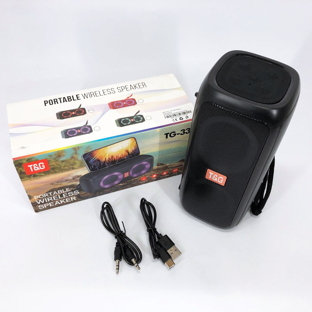 Портативная колонка TG333 2x5W с RGB подсветкой, громкая блютуз колонка. Цвет: черный