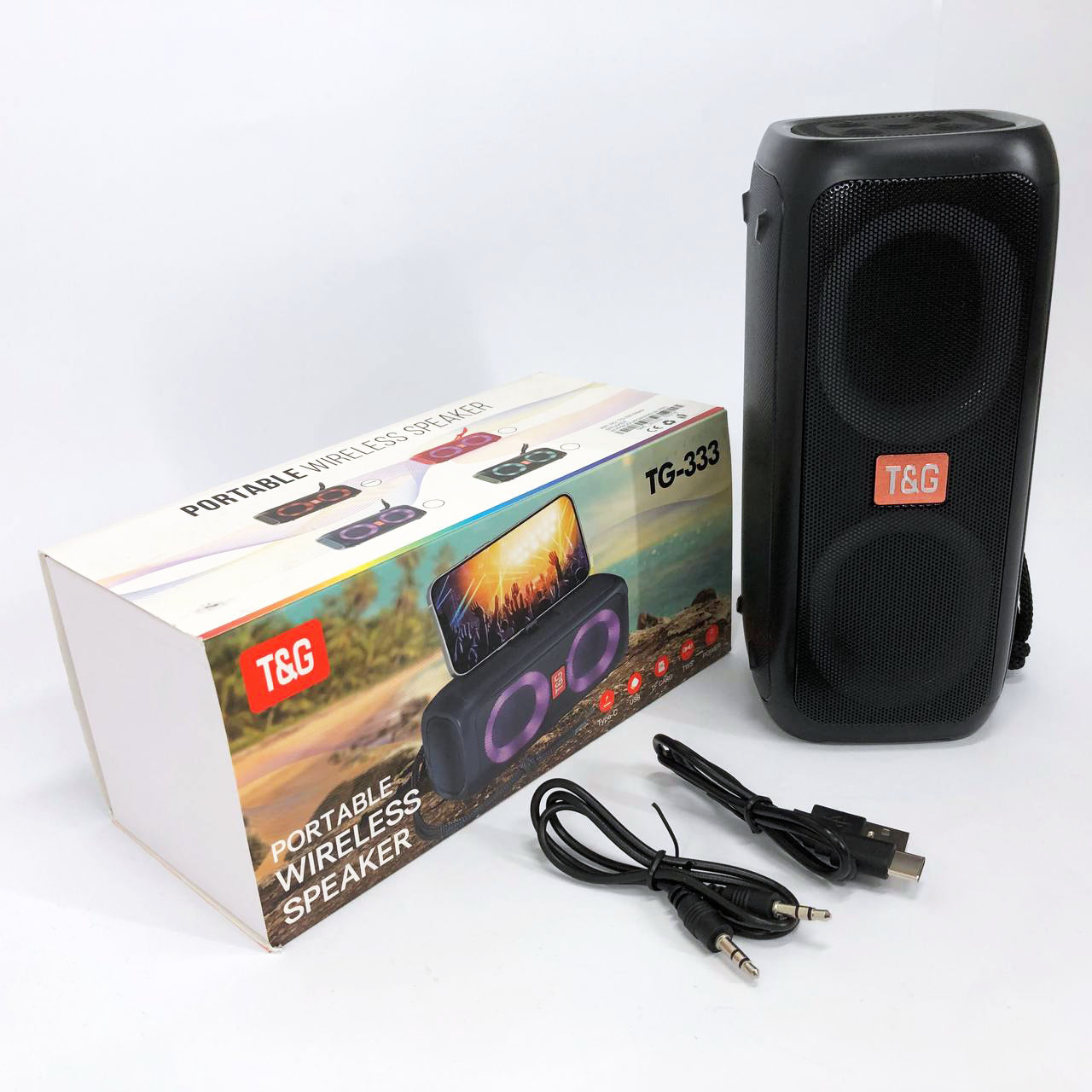 Портативная колонка TG333 2x5W с RGB подсветкой, громкая блютуз колонка. Цвет: черный