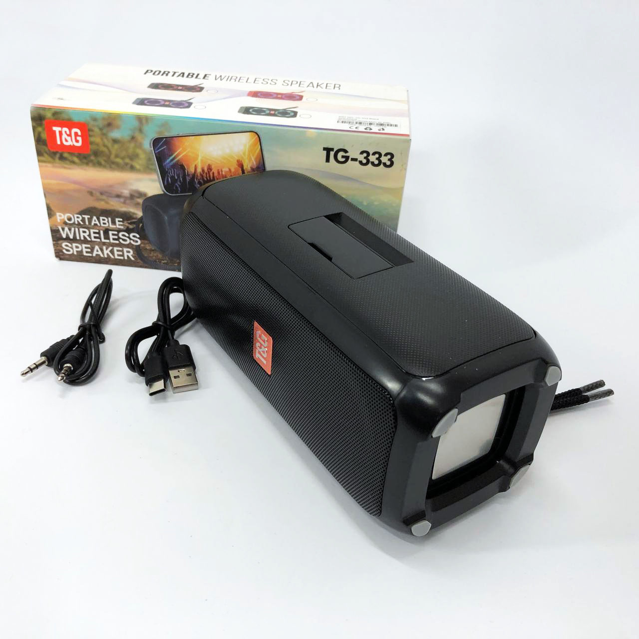 Портативная колонка TG333 2x5W с RGB подсветкой, громкая блютуз колонка. Цвет: черный
