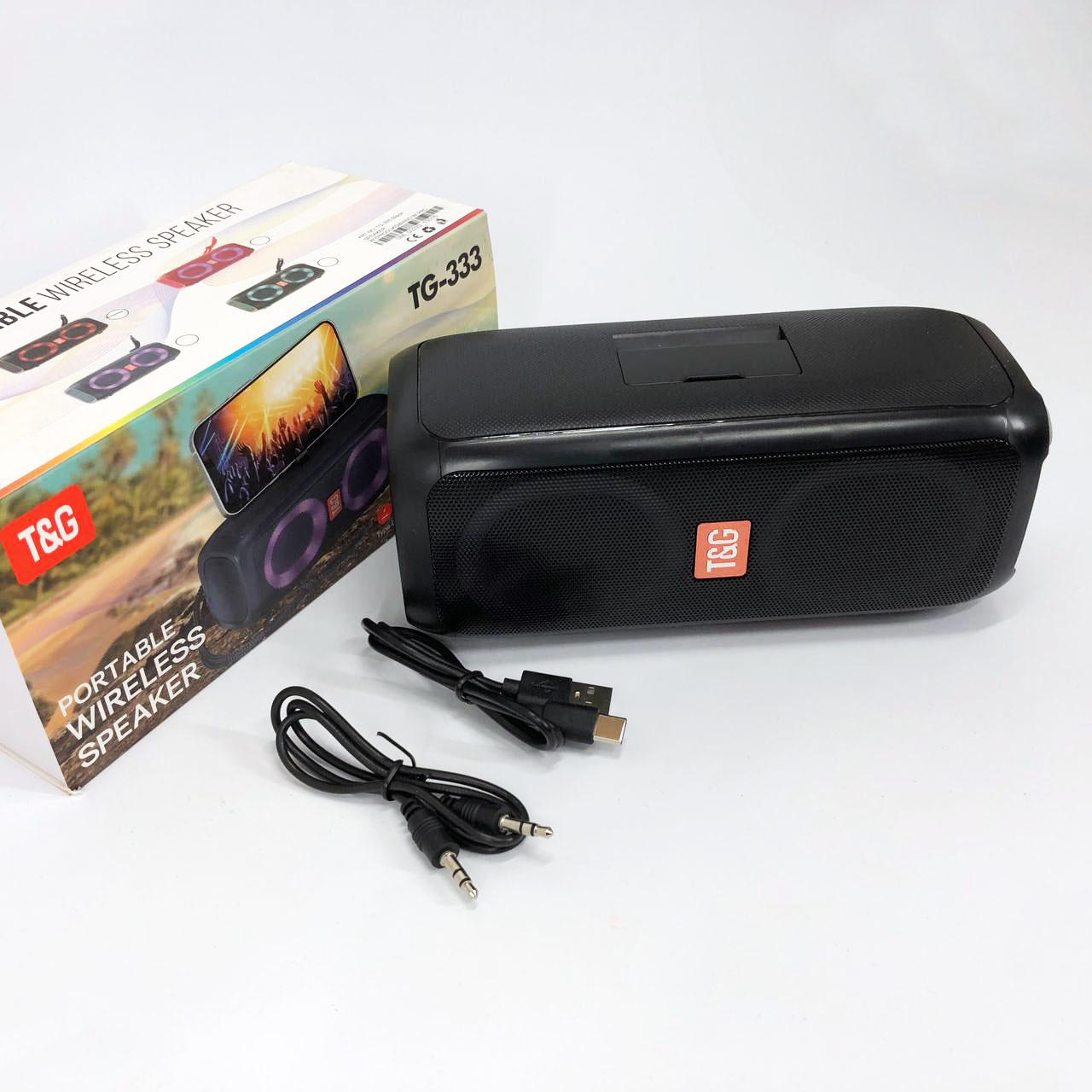 Портативная колонка TG333 2x5W с RGB подсветкой, громкая блютуз колонка. Цвет: черный