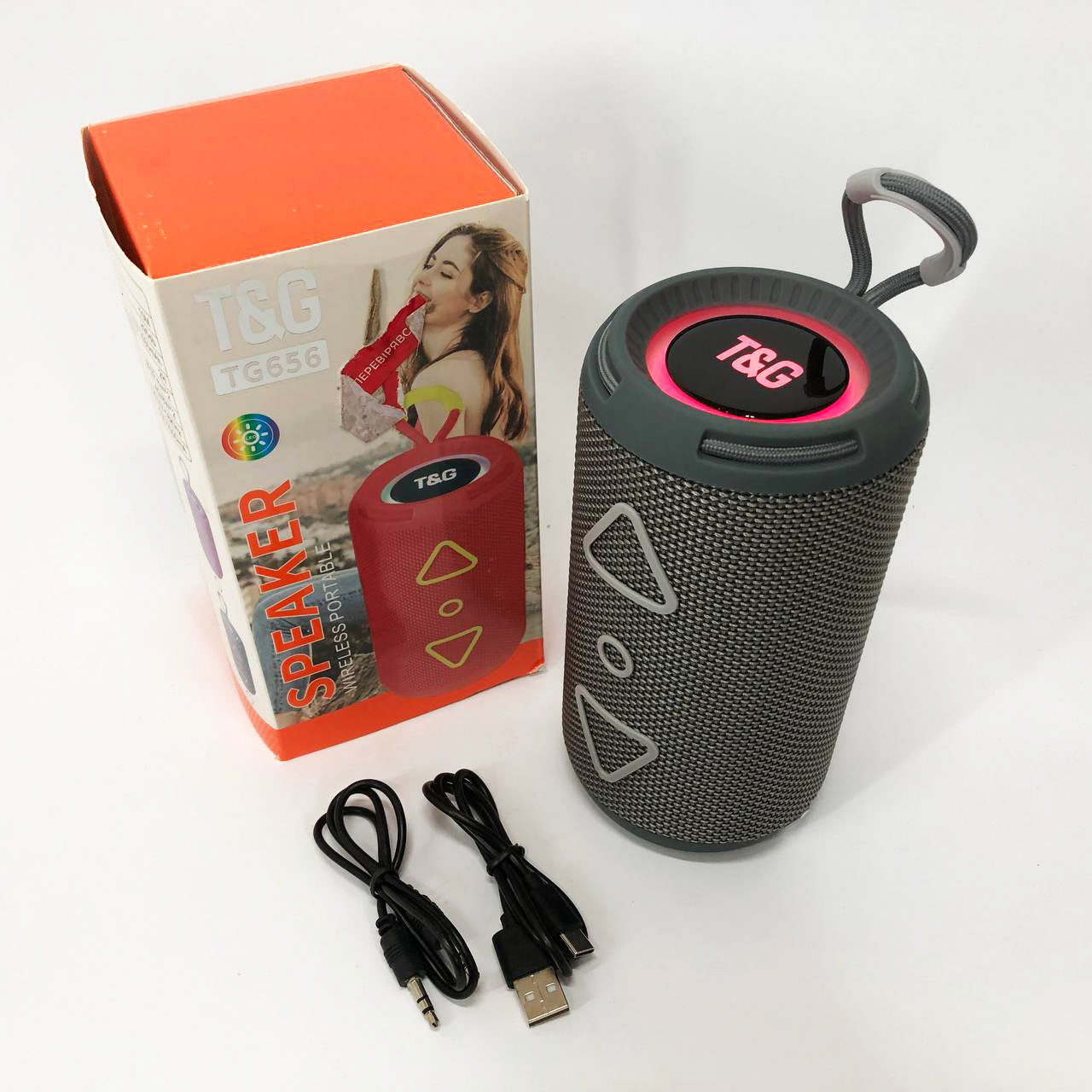 Bluetooth колонка портативная TG656 FM-радио, Громкая блютуз колонка, Колонка для вечеринки. Цвет: серый