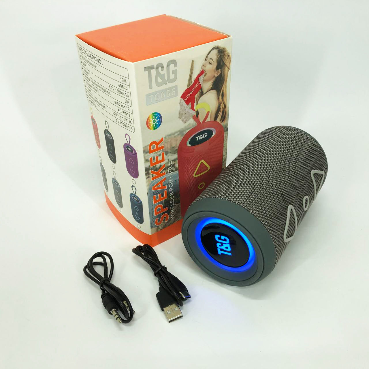 Bluetooth колонка портативная TG656 FM-радио, Громкая блютуз колонка, Колонка для вечеринки. Цвет: серый