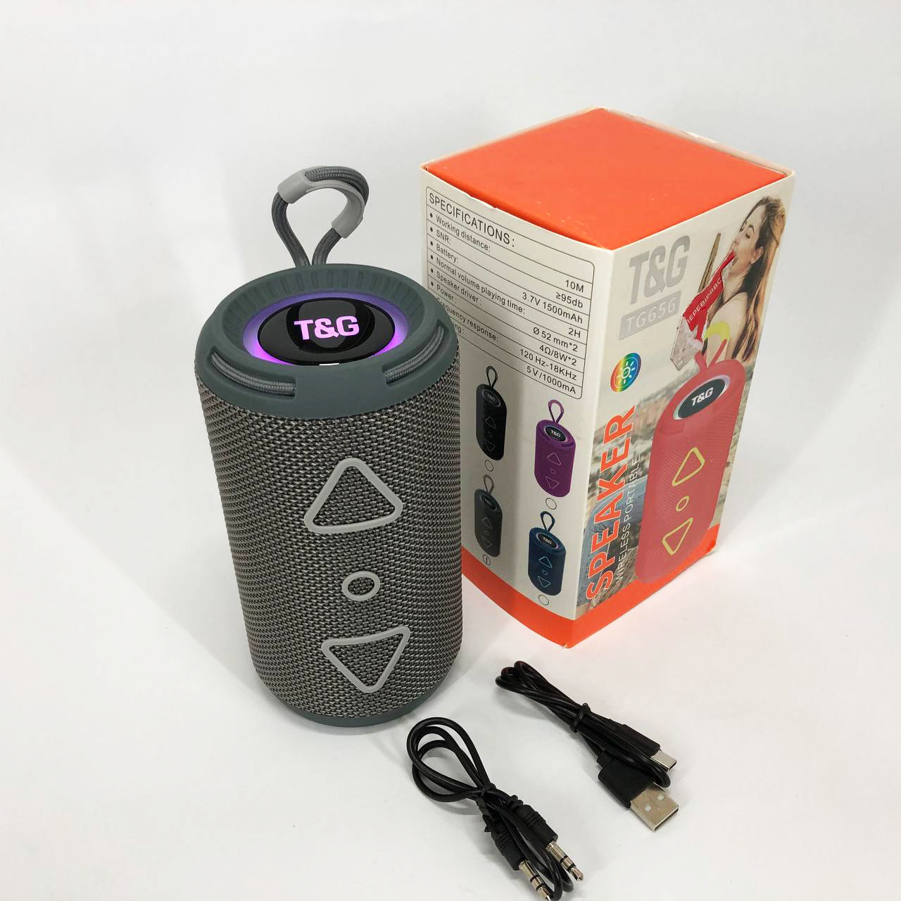 Bluetooth колонка портативная TG656 FM-радио, Громкая блютуз колонка, Колонка для вечеринки. Цвет: серый
