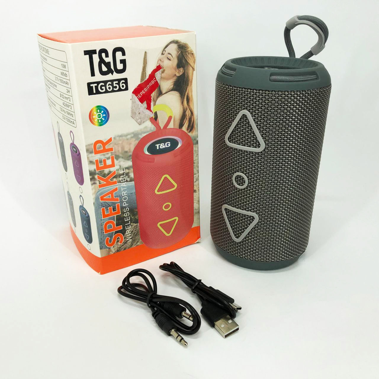Bluetooth колонка портативная TG656 FM-радио, Громкая блютуз колонка, Колонка для вечеринки. Цвет: серый