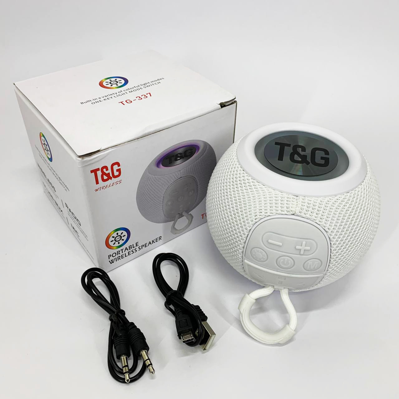 Беспроводная мощная колонка TG337 с Bluetooth, RGB-подсветкой и радио. Цвет: белый
