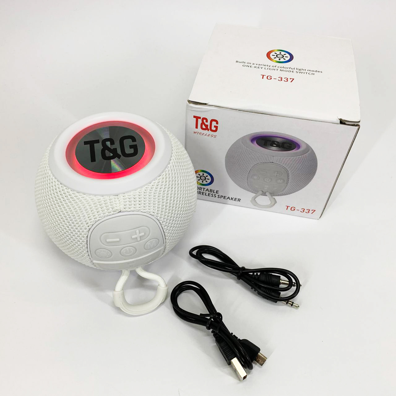 Беспроводная мощная колонка TG337 с Bluetooth, RGB-подсветкой и радио. Цвет: белый