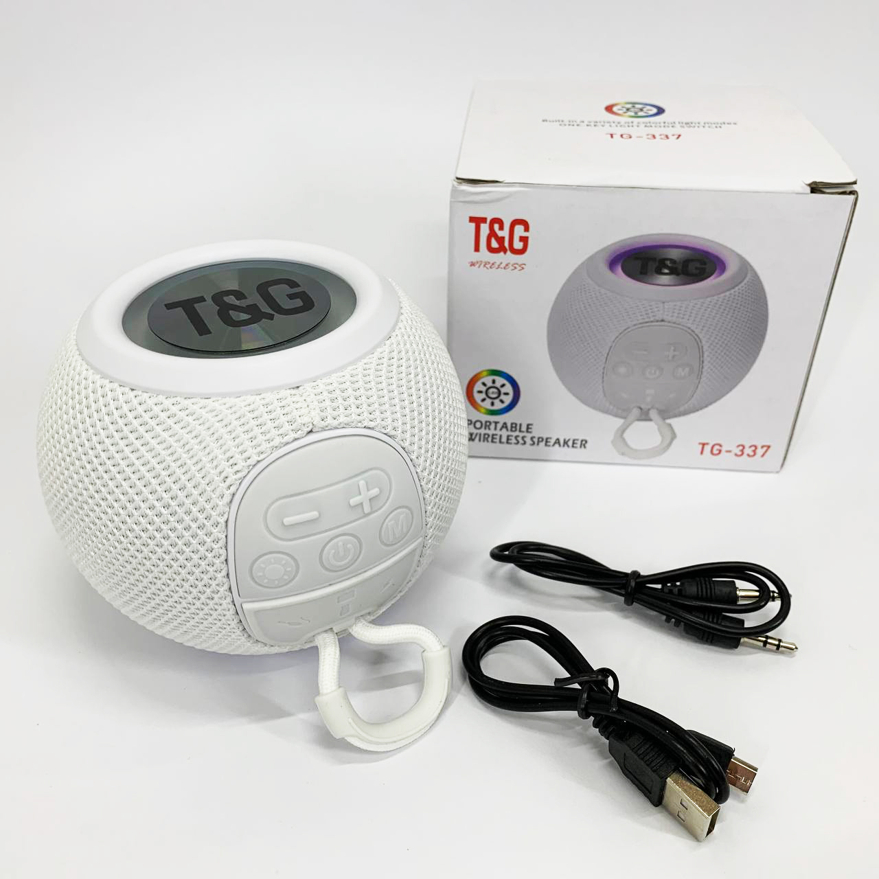 Беспроводная мощная колонка TG337 с Bluetooth, RGB-подсветкой и радио. Цвет: белый
